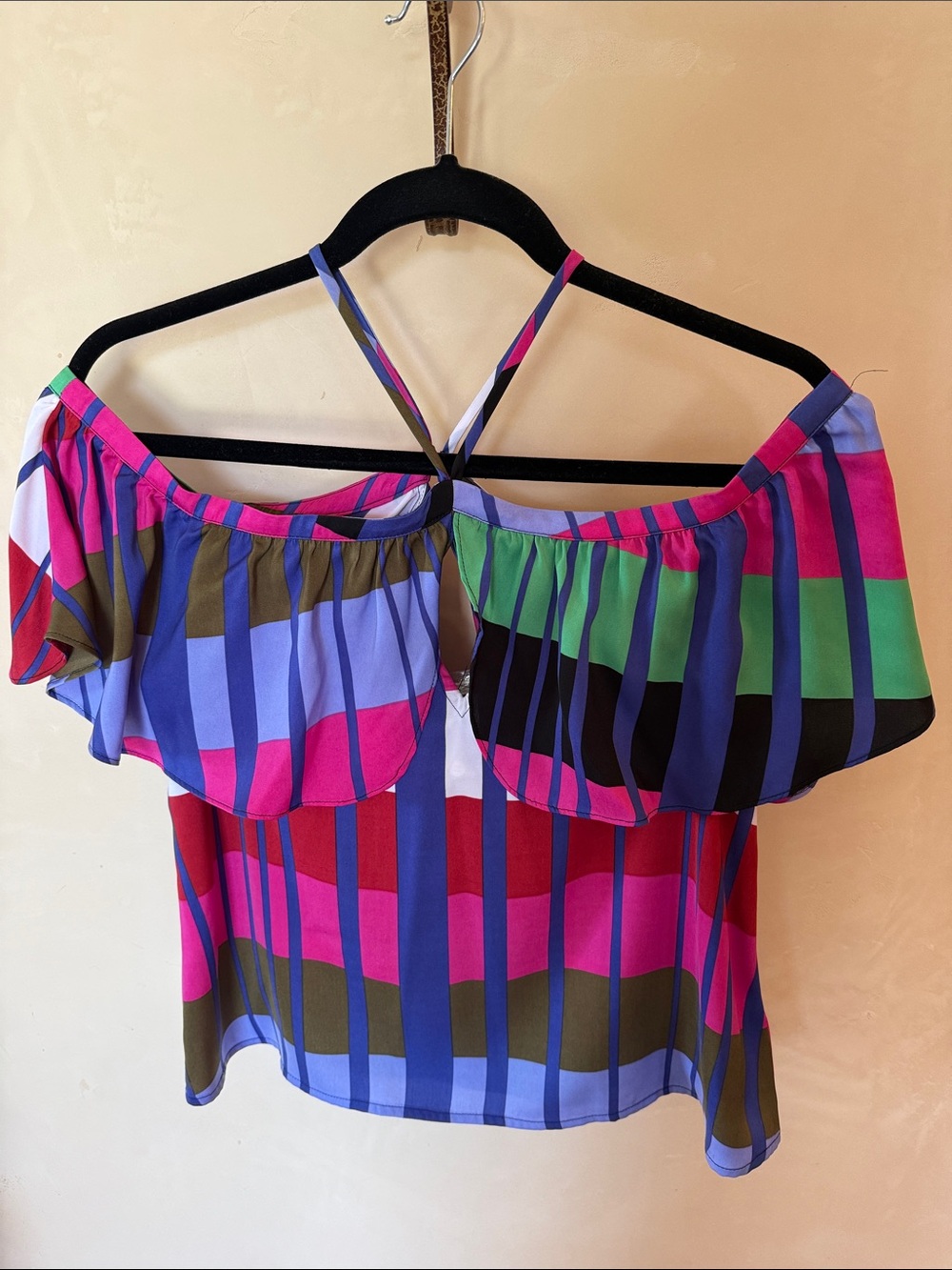 Express Multicolor Striped Off-Shoulder Camisole - Pink, Blue, Green, Black